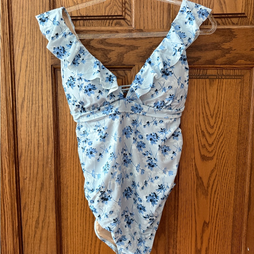 A Pea in the Pod Blue Floral One Piece Swimsuit